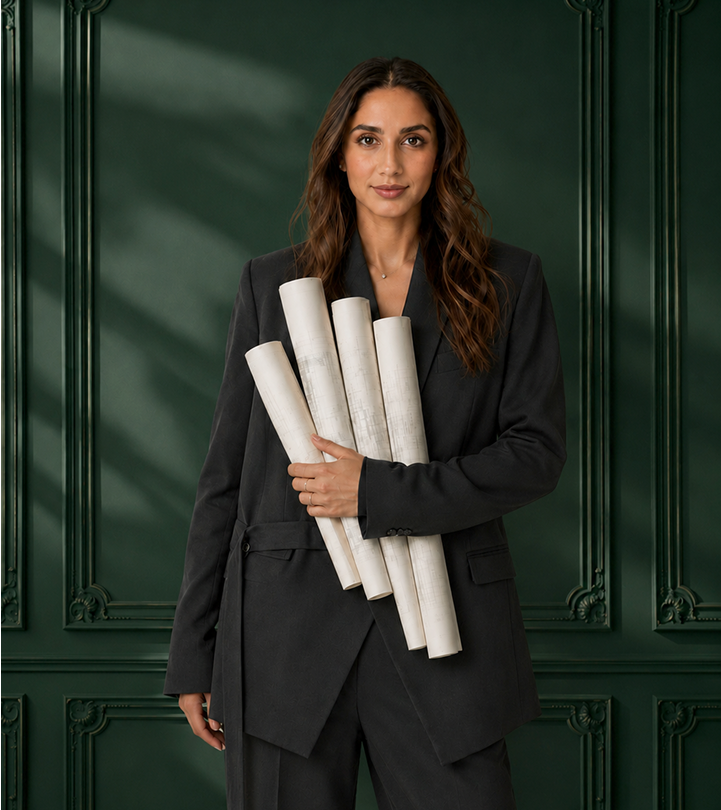 Architect holding rolled plans