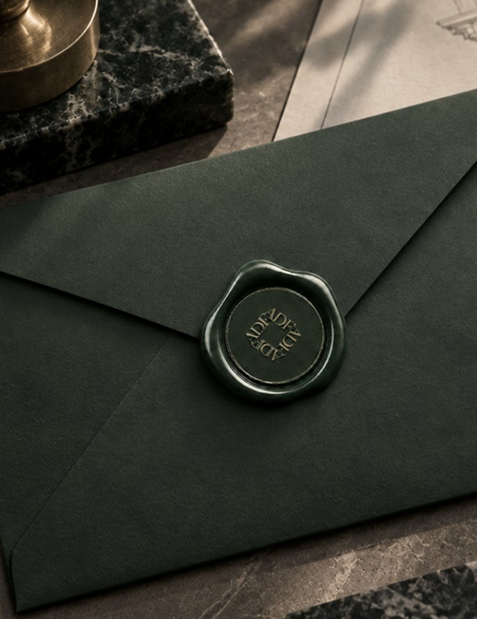 Green envelope sealed with an ADF wax seal