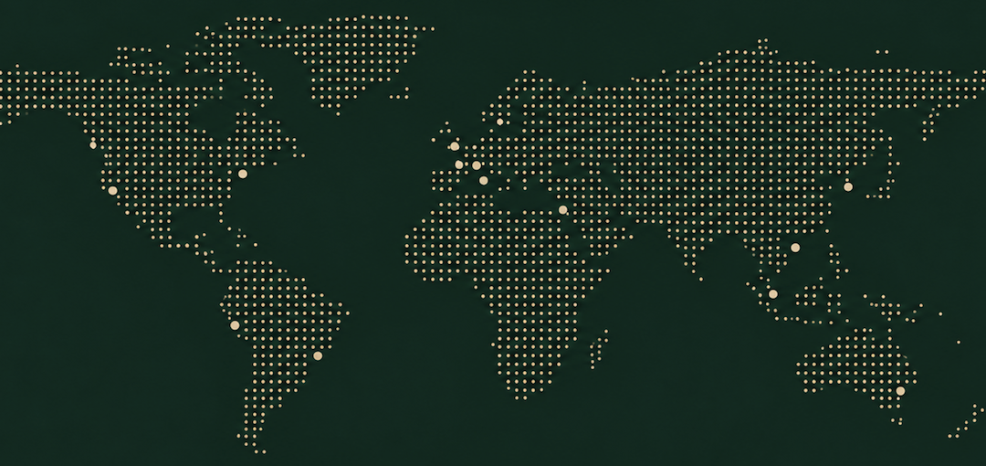Dotted world map marking ADF locations worldwide